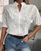 Women's Blouses Shirts Summer Floral Embroidery Lace Blouse Fashion Women V Neck Casual Shirt Chic Short Slve Hollow Out Tops Elegant Blusas 24350 Y240510
