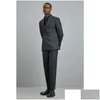 Mens Suits Blazers 의상 Homme Dark Gray Double Breasted Men Slim Fit 2 피스 세트 블레이저 클래식 패션 최신 디자인 DHRH6