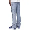 New men's jeans with contrasting colors, washed and patchwork denim pants M515 50