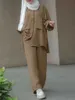 Etnische kleding Ramadan vrouwen Eid moslim tweedelige set blouse rok Musulman ensemble single breasted button shirt brede been pant matching sets t240515