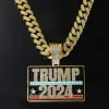창조적 인 트럼프 2024 풀 다이아몬드 패션 성격 펜던트 쿠바 체인 목걸이