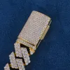 Custom 15Mm S Sier 9K 14K Solid Gold Yellow Iced Out Two Rows Moissanite Lab Diamond Cuban Link Chain Bracelet Necklace