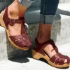 Summer Women Sandals T Strap Hollow Out Mid Heels Platform Gladiator Ladies Shoes Closed Toe Beach Sandalias Mujer c512 oe