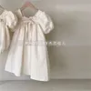 Instagram Korean Summer Doll Girl Baby Bow Bubble Sleeves Princess Fragmenterad Flower Square Neck Dress
