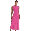 Ny Y2K Design Feel Sticked Long Round Neck Sleeveless Women's A-line kjol Fransk klänning F51532