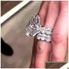 Wedding Rings Wedding Rings Sparkling Vintage Jewelry Couple 925 Sterling Sier Big Oval Cut White Topaz Cz Diamond Women Bridal Ring S Dhycm