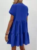 Casual Dresses Summer Women's Fresh and Sweet V-Neck Solid Color Stor Swing Kort klänning för kvinnor