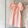 Instagram Korean Summer Doll Girl Baby Bow Bubble Sleeves Princess Fragmenterad Flower Square Neck Dress