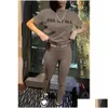 Pontas femininas de rastreamento de grife feminino Duas peças Jogger Conjunto de novas letras impressas Manga curta Y Fashion Tights Suits Yoga Pant eshslf