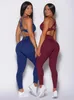 Women's Two Piece Pants Pmwrun Active Wear Set Cross Strap Wrap Shockproof Sports Top High Waist Leggings Fitness Yoga Suit