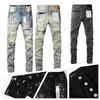 Erkekler için Mor Kot Pantolon Yığın Pantolon Biker Nakış Yırtıcı Moda Sıkıntılı Yüksek Sokak Kot Poru Hommes Hip Hop Rock Deliği Ücretsiz Nakliye