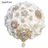 Wedding Flowers Janevini Bling Rhinestone ciemnoczerwone bukiety ślubne sztuczne satynowe róży akcesoria bukiet de fleae Mariage