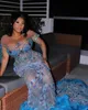 2024 Arabic Aso Ebi Blue Mermaid Prom Dresses Sequined Beaded Crystals Feather Evening Formal Party Second Birthday Reception Engagement Gowns Dresses ZJ476