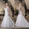 2022 Vintage V-Neck Jurken met lange mouwen kralen knop Terug pure bruids trouwjurken Vestido de casamento 0515