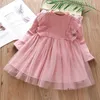 Sukienki dla dziewczynki Baywch Childrens sukienka dla dzieci solidna puszysta sukienka z długim rękawem wiosna i jesień 2-9-letnia dziecięca sukienka odzieżowa D240515
