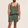 Summer Fashion Loose Sleeveless Vest And Shorts Sweater Men Two Piece Set Streetwear Casual Solid Knit Suits For Male Outfits 240514