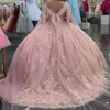 Różowy brokat sukienka Quinceanera Słodka 15 16 Sukienka Wysroka Kwiatowa suknia balowa gorset koronkowe aplikacje Tull 2024 Sukienki na bal maturalne