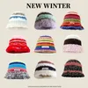 Fourrure chaude crochet seau de seau mode y2k bonnet chapeau hiver pour les femmes coréen rétro pêcheur cape dames tricot chapeau 240509