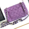 12a 1：1最高品質のデザイナーショルダーバッグニッチアートスパンコール装飾された紫色のツイード表面デザインIeisure Styleオリジナルボックス付きの豪華なクロスボディバッグ。