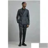 Mens Suits Blazers 의상 Homme Dark Gray Double Breasted Men Slim Fit 2 피스 세트 블레이저 클래식 패션 최신 디자인 DHRH6