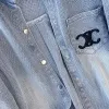 ヴィンテージ刺繍デニムシャツジャケット女性春と秋のスリムルックジャケットミッドレングス2024新しい韓国スタイル88QR＃