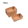 Wyjmij pojemniki 100PCS Kraft Paper Boat Packaging Otwarte pudełko pojemnik na pokarm do serwowania taca odporna na olej owoce sushi sushi