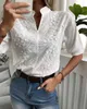 Women's Blouses Shirts Summer Floral Embroidery Lace Blouse Fashion Women V Neck Casual Shirt Chic Short Slve Hollow Out Tops Elegant Blusas 24350 Y240510