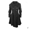 Kvinnor Trench Coats Goth Overcoat Coat 2023 Gothic Long Slim Asymmetric Lapel Collar Button Elegant Y2K Streetwear Egirl Vintage Dro Dhyaj