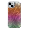 iPhone 15 Pro Max 14 14를위한 다채로운 레이저 그라데이어 핫 실버 깃털 거즈 전화 케이스 케이스 전기 도금 렌즈