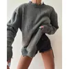 Women's Sweaters Women Vintage Solid Color Loose Hole Sweater 2024 Autumn Winter Top Fashion Long Sleeve Crew Neck Pullover