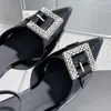 Womandress Schuhe berühmte Designer Heels Pumpe 9 cm Stiletto Absatz Sandalen Quadratkristall Sandale Abendbetriebsschuhe Patent Leder Hochzeitsschuhe Top Spiegel Qualität Qualität
