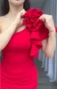 Eén schouderschede avondjurken Lange prom -jurk rode crêpe formele feestjurk voor vrouwen