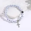 Strand Black White Cross Bracelet Rosary Beads Couple Style Resin Sweet Romantic Versatile
