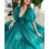 MARSEN Puffy Sleeve Prom Tea Length Formal Evening Dresses Women A Line prom Ball Gown for Bride prom AMZ