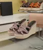 サマーウォークスリッパブランドBovary Cassandra Wedge Sandals Shoes Designer Women Slipper Square Toe Mule Walking Lady Sandalias Design Bridal Wedding Dress Shoe Box