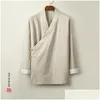 Abbigliamento etnico in stile cinese cotone e giacca bloccante del colore in lino retrò top meditazione a maniche lunghe 2023 camicia casual dhkzj