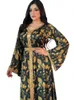 Etniska kläder Dubai tryck muslimska kvinnor klär Turkiet Indien Ramadan Abaya Beltklänningar Islamiska Vestido Marockan Kaftan Arab Elbise Autumn T240515