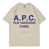 Magliette maschile maschile magliette 2023 Summer Fashion Men/Women T-shirt Oversaze APC Stampa hip hop abiti a maniche corte a manico