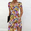 Vintage tryckt miniklänning Kvinnor Casual O Neck Short Sleeve Loose Beach Party Dresses For Elegant 240514