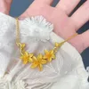 Luxury 24 K Gold Color Flower Collier Pendant pour femmes 999 Sand Gold O Link Collier Chaîne Bijoux Cadeaux non fondu 240515