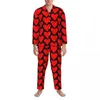 Hemkläder Poker Red Heart Pyjama Set Spring Valentine Day Kawaii Bedroom Sleepwear Men 2 Pieces Eesthetic Overdimasy Custom Suit