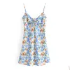 Grundläggande casual klänningar yenkye vintage daisy tryck y Sling klänning Kvinnor Bow Tie V Neck ärmlös Holiday Beach Kvinnlig Summer Short Vestid DHSU4