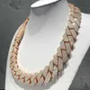 Shining 18k Gold Plated Sterling Silver 24mm 4 Rows Iced Cuban Link Chain Necklace Moissanite