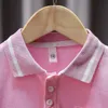 Mode barn pojkar flickor rosa polo skjortor avslappnad solid andningsbar bomull t shirt skol uniform topp tees kläder 27 år 240515