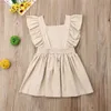 Girl's jurken 1-7t peuter babymeisje kleding zomer geplooide gewone zon rok elegant puur katoen schattige prinses casual jurk d240515