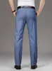 Herrbyxor Summer Thin Soft Lyocell Breattable Linen Fabric Suit Pants Men Straight Business Elegant Long Formal Trouser Man Plus Size 40 Y240514