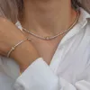 Tennis Stainless Steel 18K Gold Plated New Tennis Chain Transparent 3A Zircon Paved Crystal Chain Necklace Bracelet d240514
