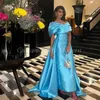 파티 드레스 어깨 긴 무도회 연한 파란색 태 피터 발목 길이 사우디 아라비아 이브닝 가운 공식적인 드레스