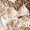 Bras sets coletando sutiã de copo de triângulo sem aço anel de aço meninas mulheres roupas íntimas brassiere de fino sob espesso peito pequeno dro dh2uk