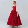 Mädchenkleider 4-14 Jahre alte Mädchen Party Kleid ärmellose Mesh Stickerei Festival Party Kommunion Party Prinzessin Kleid Lange Kleid Y240514